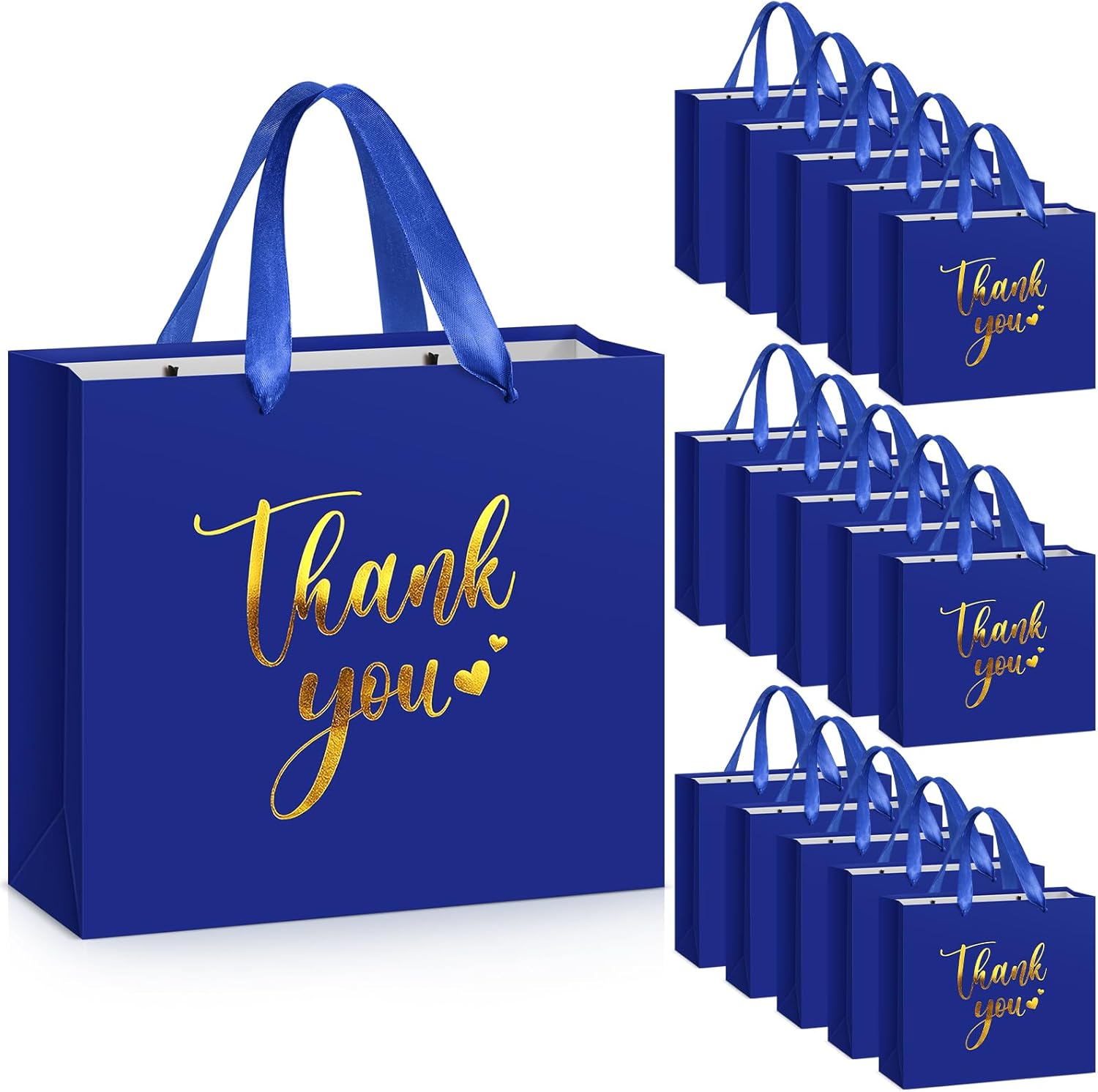 Kolldenn 16 Pcs Thank You Gift Bags Thank You Paper Bags with Handle Wrap Bags Bulk Totes for Birthdays Business Wedding Baby Shower Party Favors(11.81 x 9.84 x 3.94 Inches,Royal Blue)
