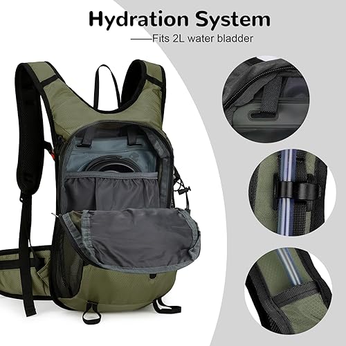 Miniatura 5 de Mochila de senderismo pequeña de 15L con correa para el pecho para hombres y mujeres, mochila de campamento impermeable, color verde