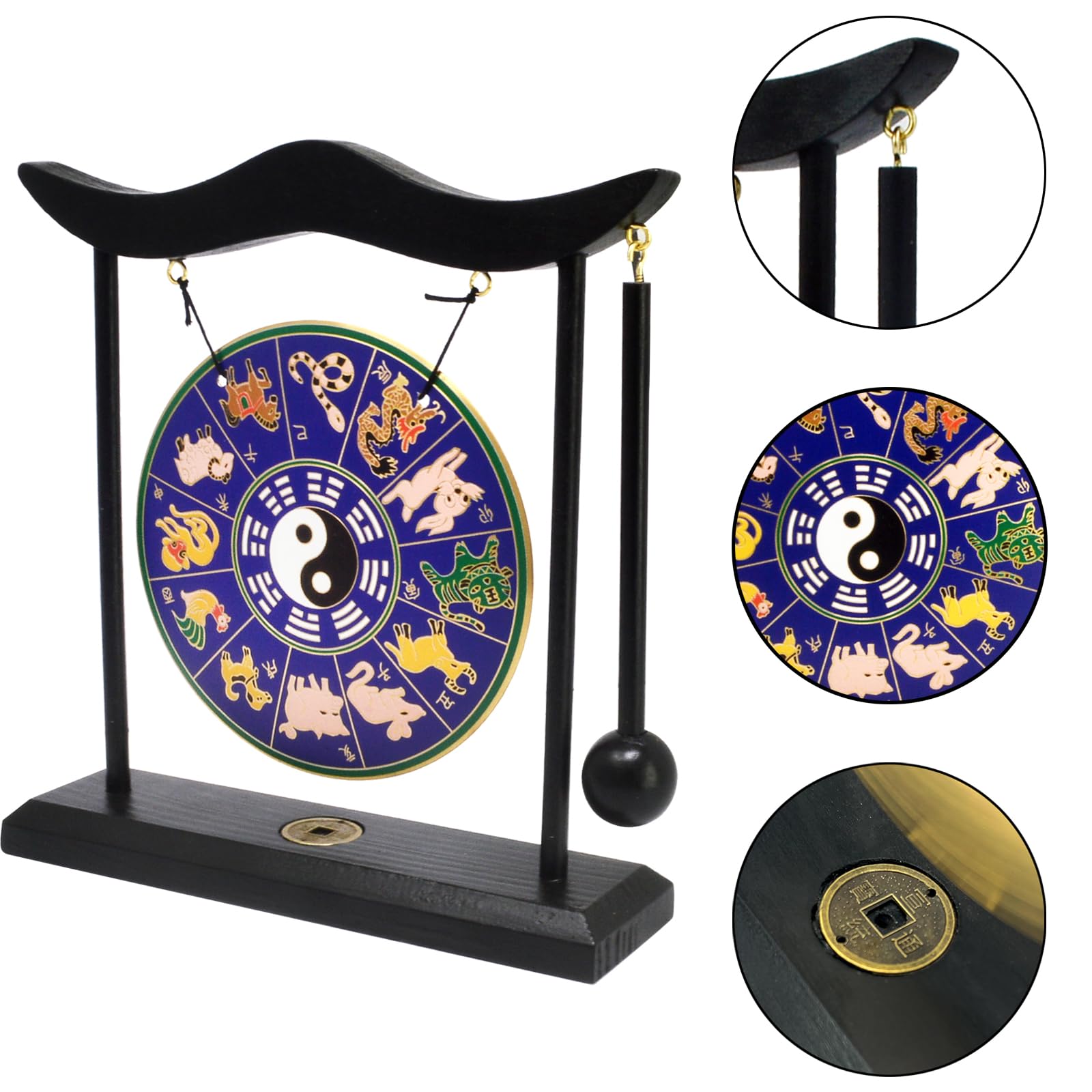 Feng Shui Gong 12 Zodiac Mesa Mini Gong Zen Arte para la buena suerte, riqueza, armonía y equilibrio + pulsera de cuerda roja gratis H1307 (H1307) (H1307)