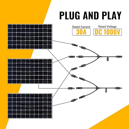 Vista 51 de BougeRV Conectores solares en Y, conectores paralelos para panel solar, extralargos, 1 a 6, rama solar, adaptador fotovoltaico, cable adaptador
