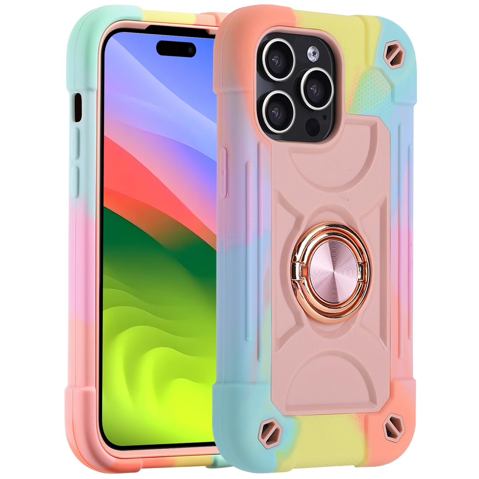- MARKILL Compatible with iPhone Case with Ring Stand, Military Grade Drop Protection Full Body Rugged Heavy Duty Protective Durable Cover iPhone. (Rainbow Pink, iPhone 12 Pro Max 6.7")