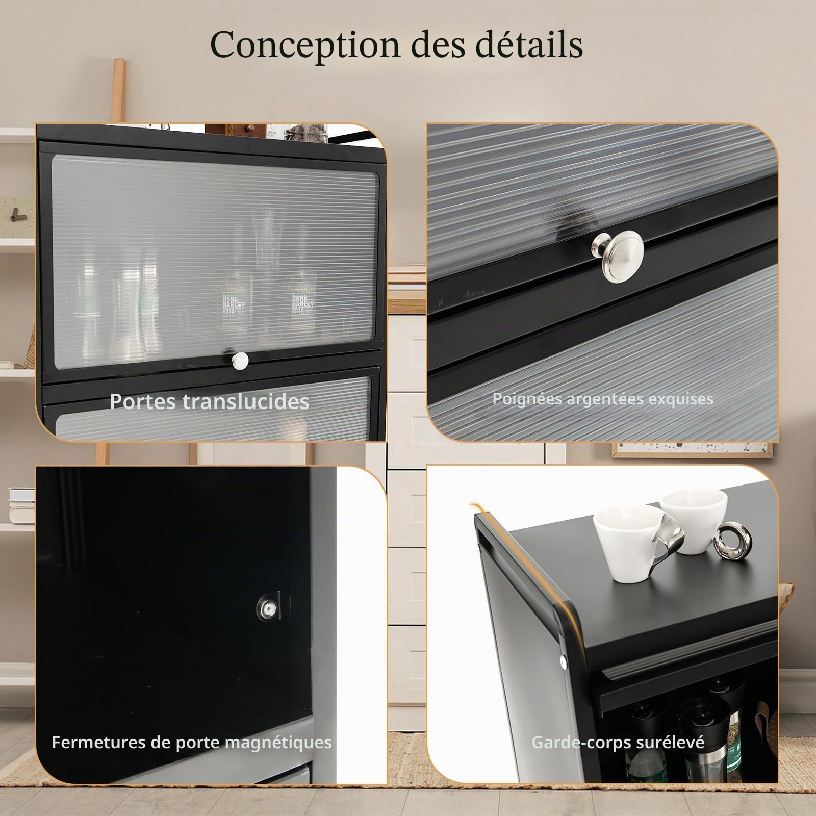 HOMASIS Étagère de Rangement à 5 Niveaux avec 4 roulettes Universelles, Organisateur avec Portes en PC Rabattables et Dispositif Anti-basculement, Meuble Rangement Mobile pour Salon Chambre Bureau
