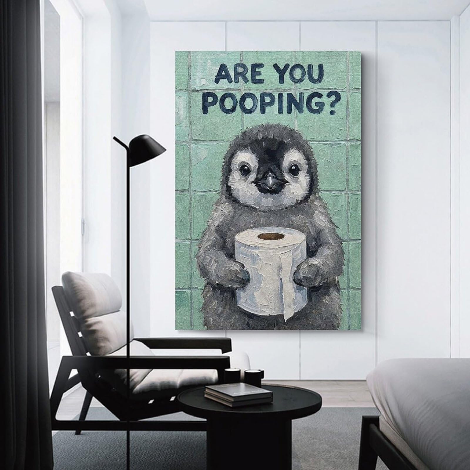 Junmoney Unframe-Style-24 Penguin With Toilet Paper Painting Canvas Art Print 24X36inch(60X90cm), For Calm Bedrooms, Home Corners Or Flats, An Easy Wall Refresh For Bedrooms