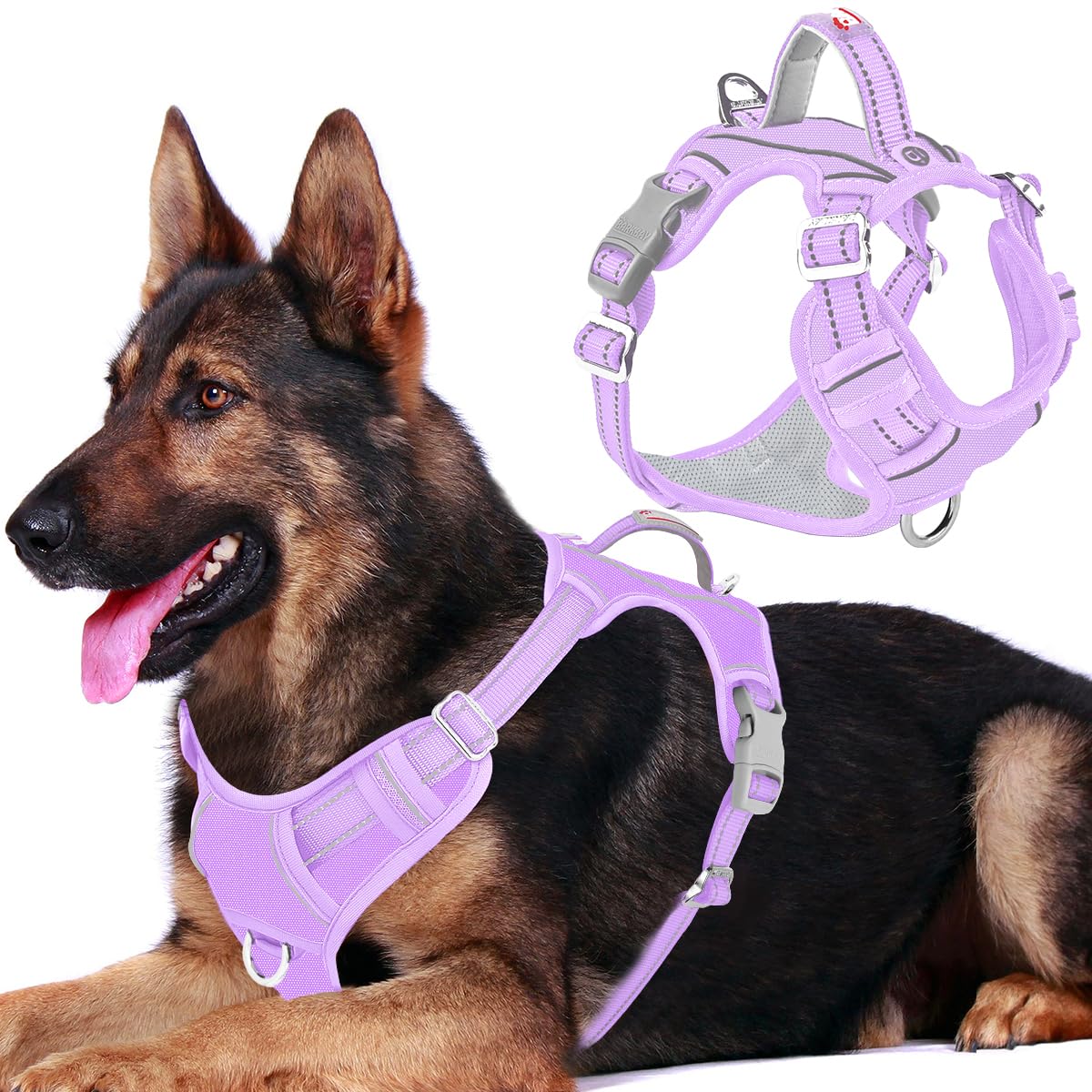 BARKBAY Dog Harness No Pull Oxford with ID Tag Pocket - Heavy Duty, Reflective, Easy Control for Large Dogs(Violet Purple Oxford,XL)
