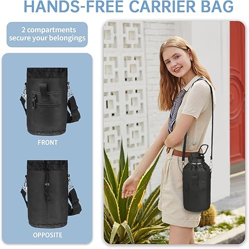 Miniatura 6 de StarSpeed Botella de agua aislada de 64 onzas con pajitas y 2 tapas, jarra de agua de doble pared de acero inoxidable de medio galón, boca ancha