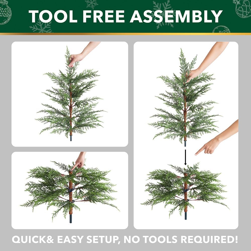 Pre-Lit Potted Hemlock Artificial Tree with Warm White Lights, Indoor Outdoor Holiday Decoration, Waterproof Battery Box, 3FT or 4FT (1, 3FT)