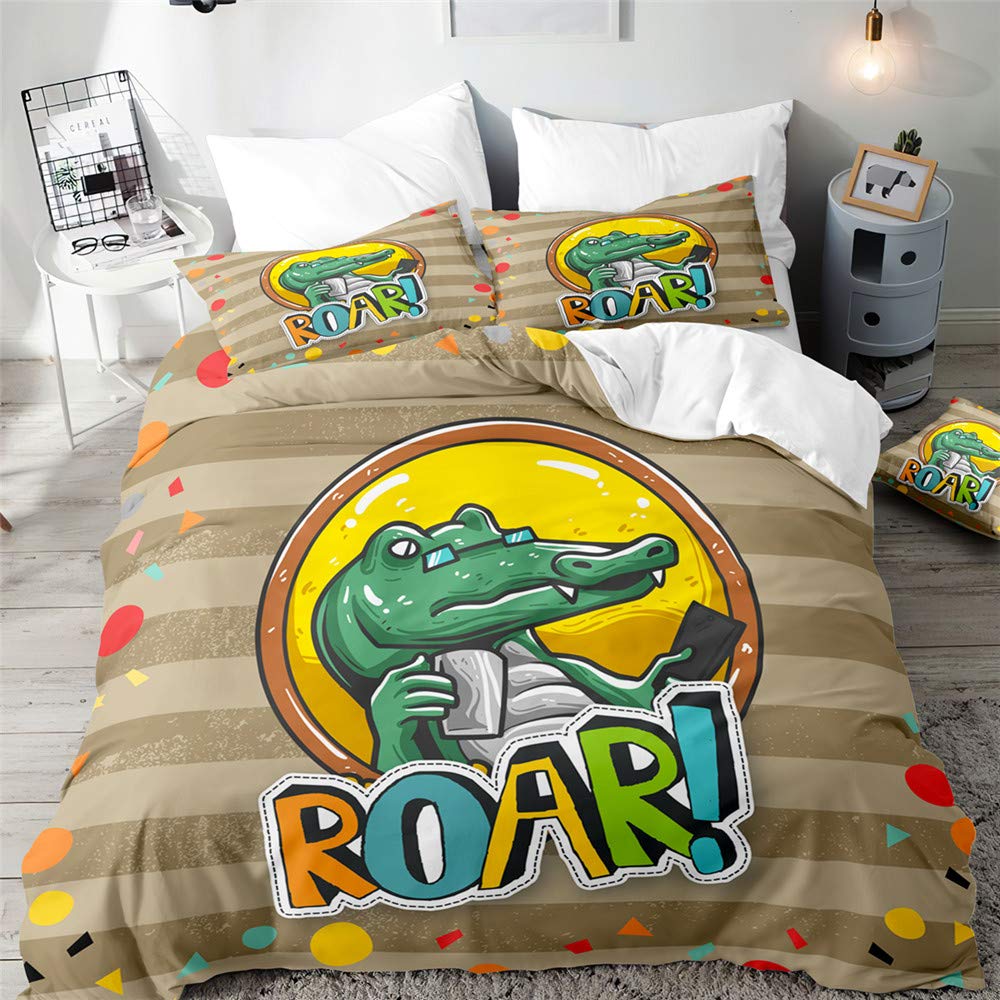 Surwin Men's Celebration Duvet Cover Sets 3Pcs For Single Double Size, Microfiber 3D Crocodile Bedding Set Include Animal Printed Quilt Cover And 2 Pillowcases For King Super King (,Double 200X200cm)