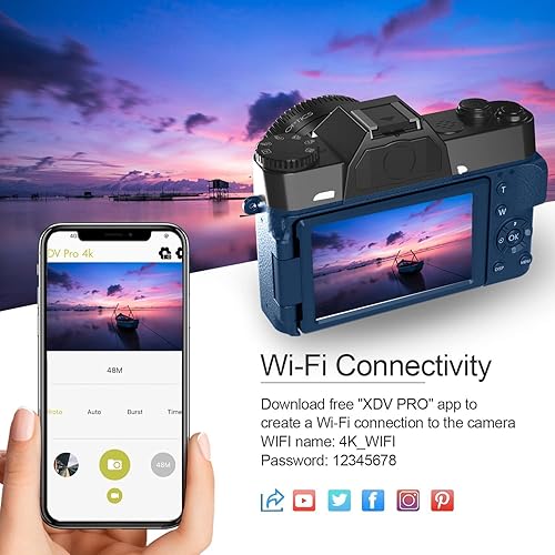 Miniatura 3 de Kit de cámara digital 4K de 56 MP, cámara de fotografía para vlogging para YouTube con pantalla abatible, WiFi, lente gran angular y macro, tarjeta