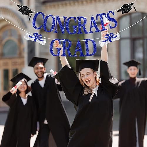 Miniatura 5 de Banner de felicitaciones graduadas, decoraciones de graduación de la clase de 2024, pancarta de felicitaciones graduadas, decoraciones azules para