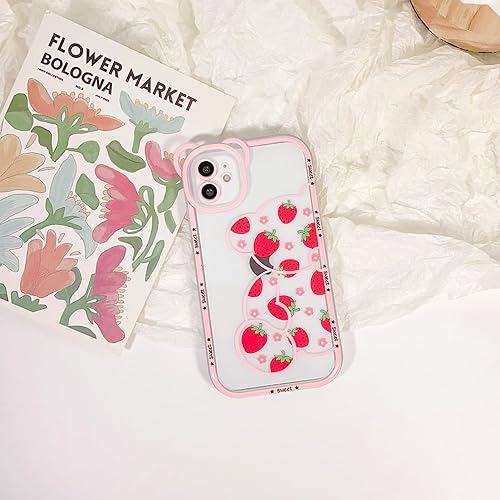 Miniatura 6 de NITITOP Funda compatible con iPhone 12, bonito oso transparente con flores para niñas y mujeres, patrón con orejas de oso, TPU suave a prueba de