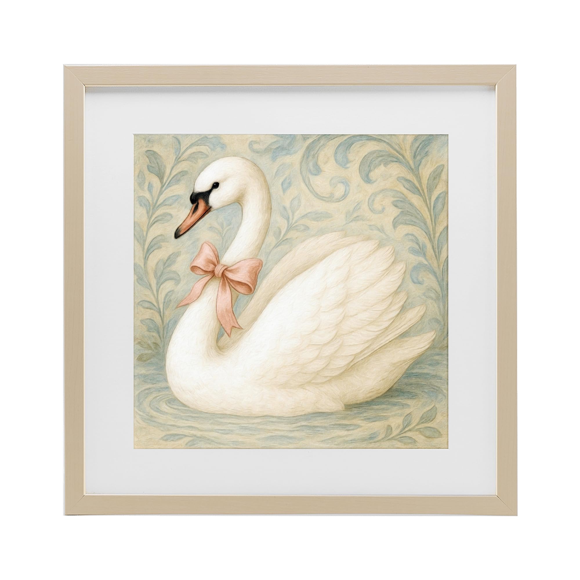 Stupell Industries 'Vintage Leaves Swan', Framed Print Under Glass, Brown, 16 x 16