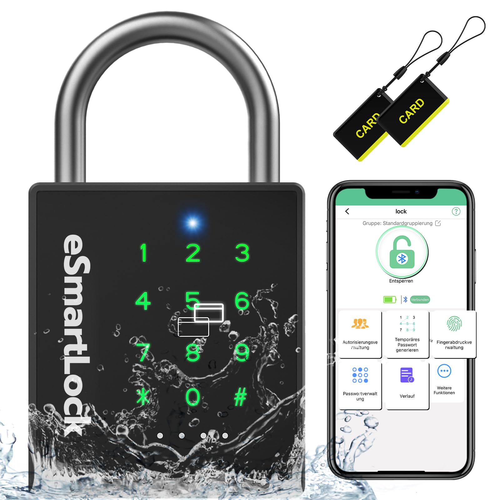 Anweller Cerradura biométrica,Cerraduras Bluetooth con código y RFID,Candado resistente a la intemperie con llave, cerradura de combinación para puertas, vallas, taquillas y almacenes