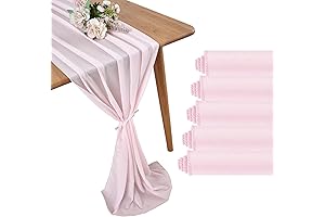 5 Pack 10Ft Pink Chiffon Table Runner for Weddings or Bridal Showers
