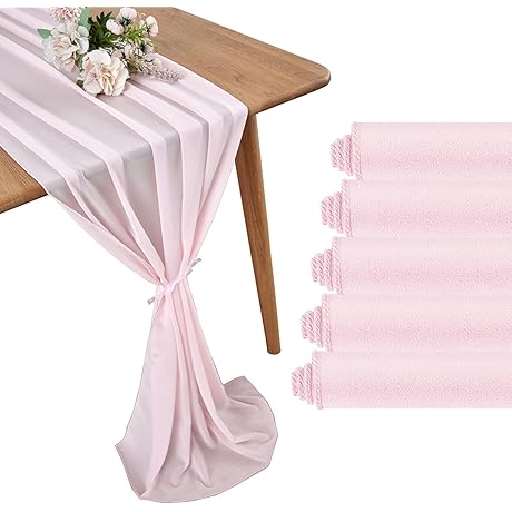 5 Pack 10Ft Pink Chiffon Table Runner for Weddings or Bridal Showers