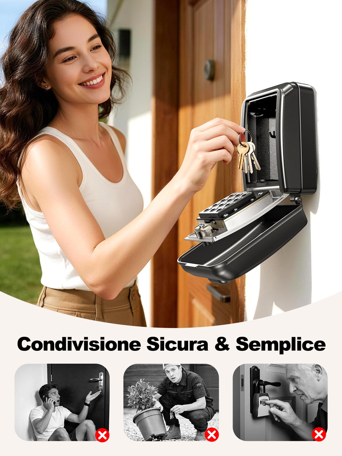 ISEYOU Key Box, Cassetta Chiavi con Codice Ripristinabile Muro, Locker Chiavi Combinazione a 12 Cifre da Esterno, Grande Capacità & Resistente alle Intemperie per Casa, Ufficio, Garage, Appartamento