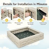 Vista 6 de Costzon Caja de arena para niños con cubierta, caja de arena de polietileno de alta densidad de 47 x 47 pulgadas con cubierta Oxford, forro Blanco