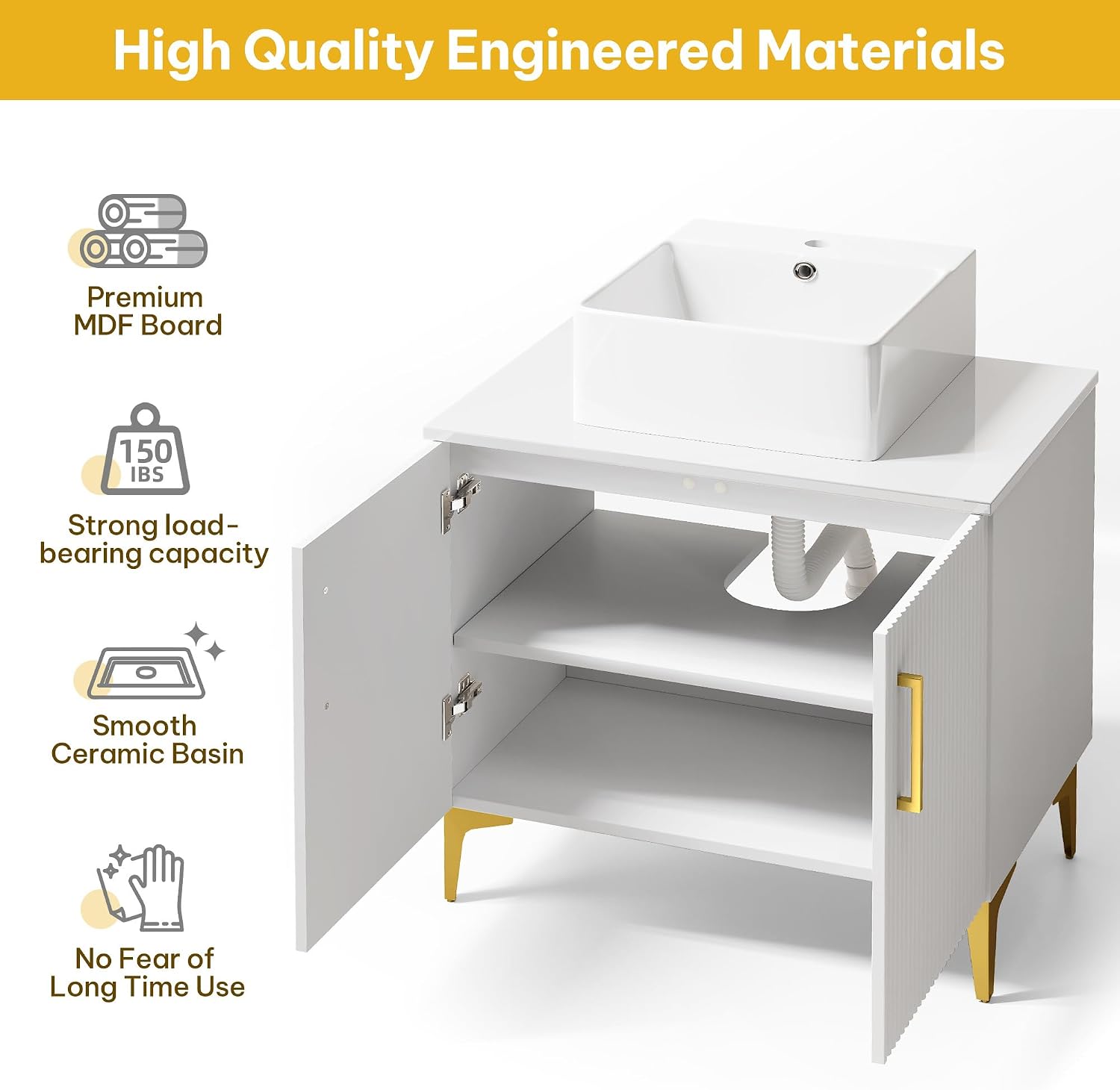 DWVO 30 Inch Bathroom Vanity with Sink, Bathroom Cabinet with Soft Close Doors, Ceramic Vessel Sink & Pre-drilled Faucet Hole, Modern Bathroom Sink Cabinet for Home