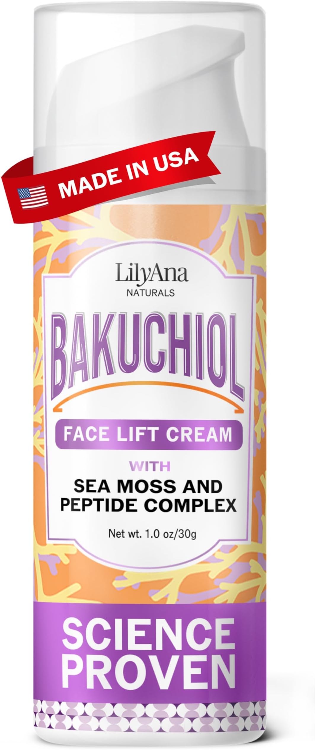 LilyAna Naturals Bakuchiol Face Lift Cream with Sea Moss and Peptide Complex - Face Cream for Women - Moisturizing and Lifting Facial Cream - Anti-Aging Overnight Moisturizer - Made in the USA - 1 oz