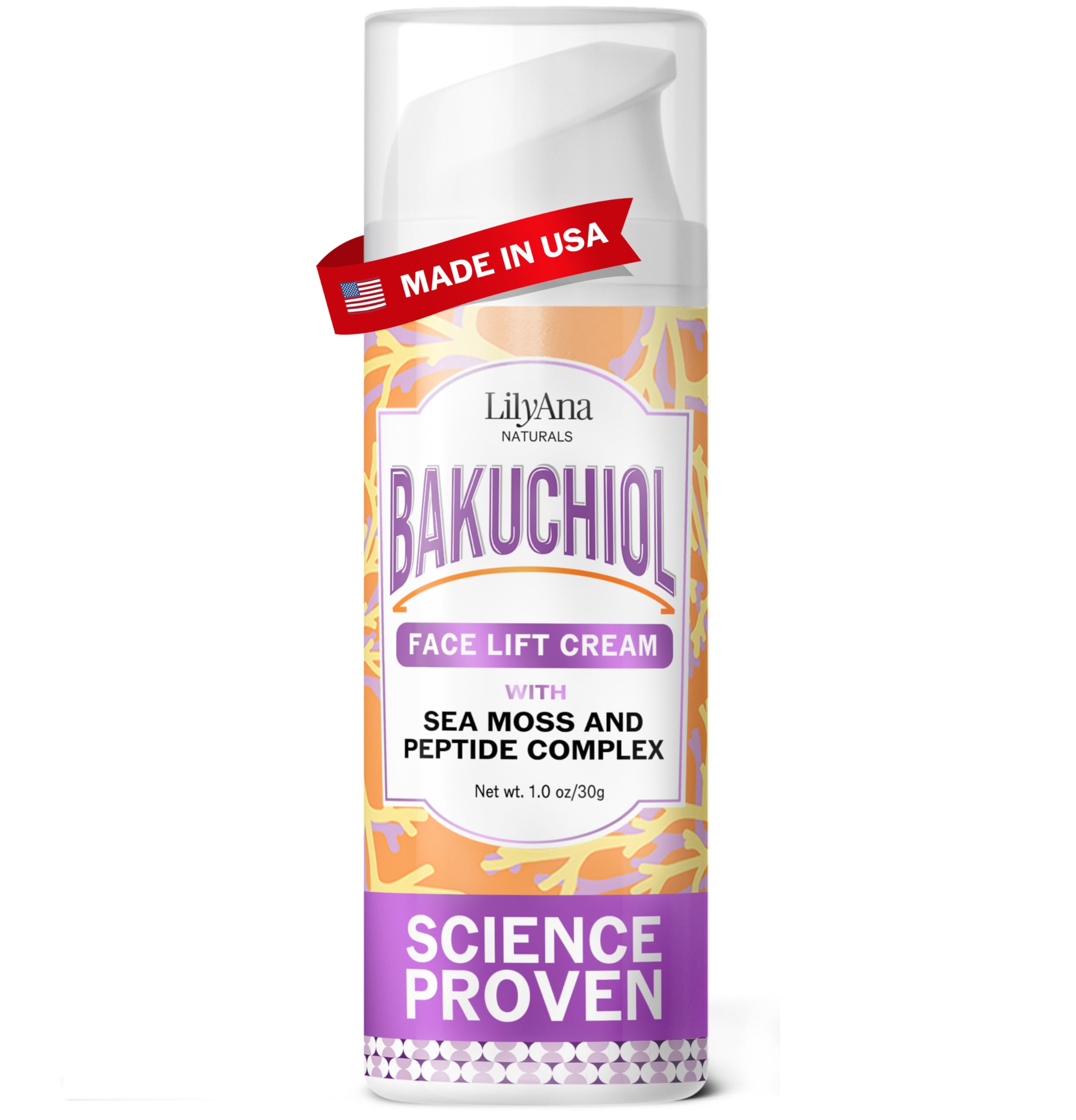 Bakuchiol Face Lift Cream with Sea Moss and Peptide Complex - Face Cream for Women - Moisturizing and Lifting Facial Cream - Anti-Aging Overnight Moisturizer - Made in the USA - 1 oz