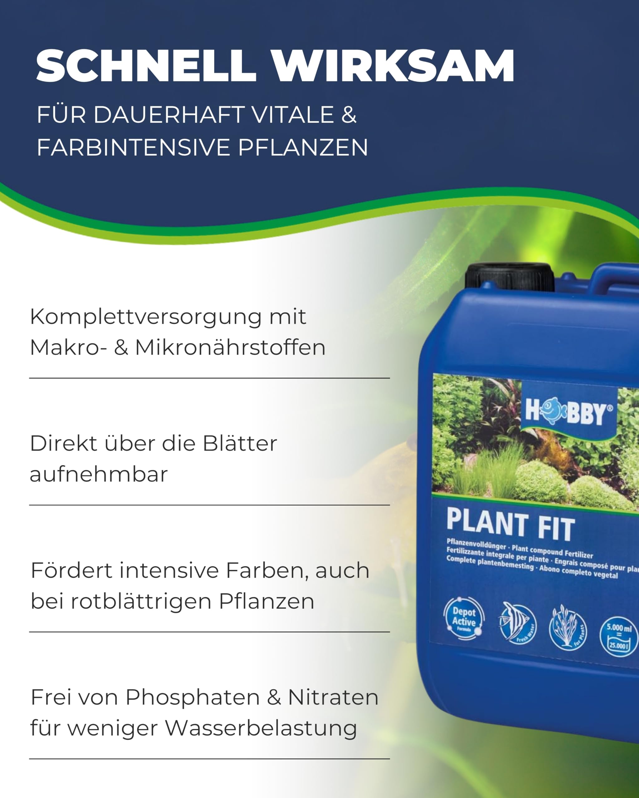 HOBBY Aquaristik Plant Fit I 500 ml I Flüssigdünger für Aquarienpflanzen I ohne Nitrat & Phosphat I Fördert gesunden Wuchs und kräftige Farben I Pflanzenvolldünger mit langanhaltender Wirkung