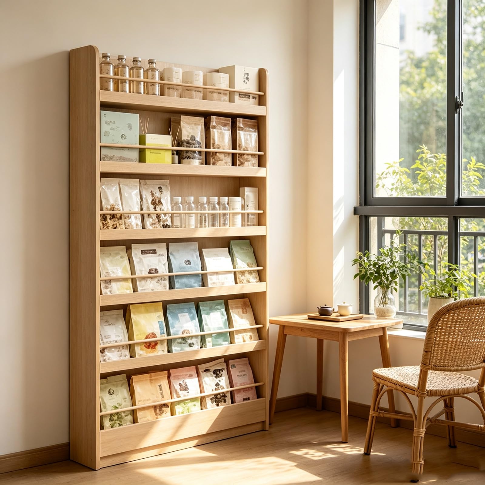 LCNDKF Freestanding Wooden Packaged Goods Rack