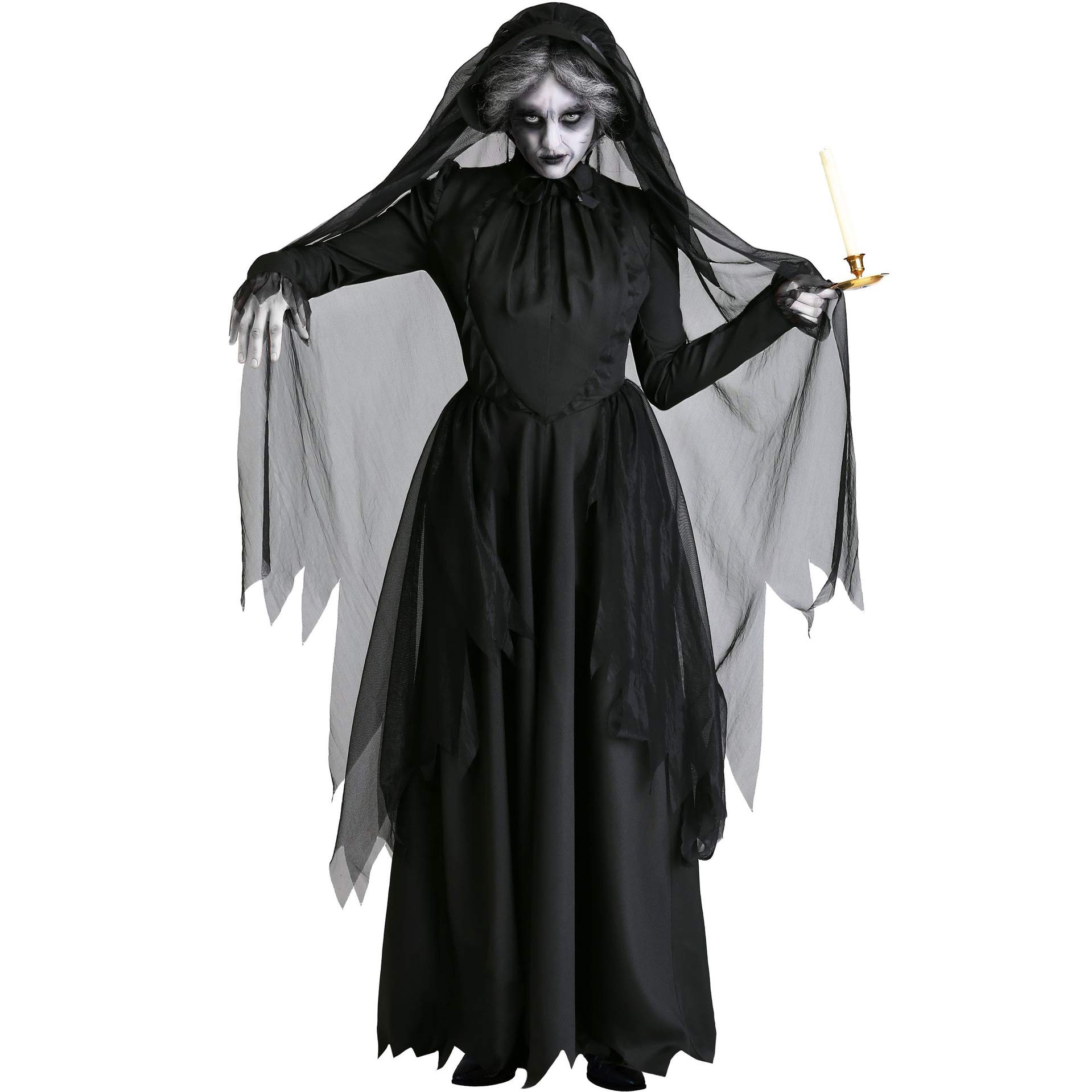 ITODA Halloween Ghost Bride Costume Full Length Corpse Bride Dress Black Gothic Vampire Outfit Zombie Wedding Dress Wicked Witch Cloak Halloween Haunted Ghost Fancy Cape