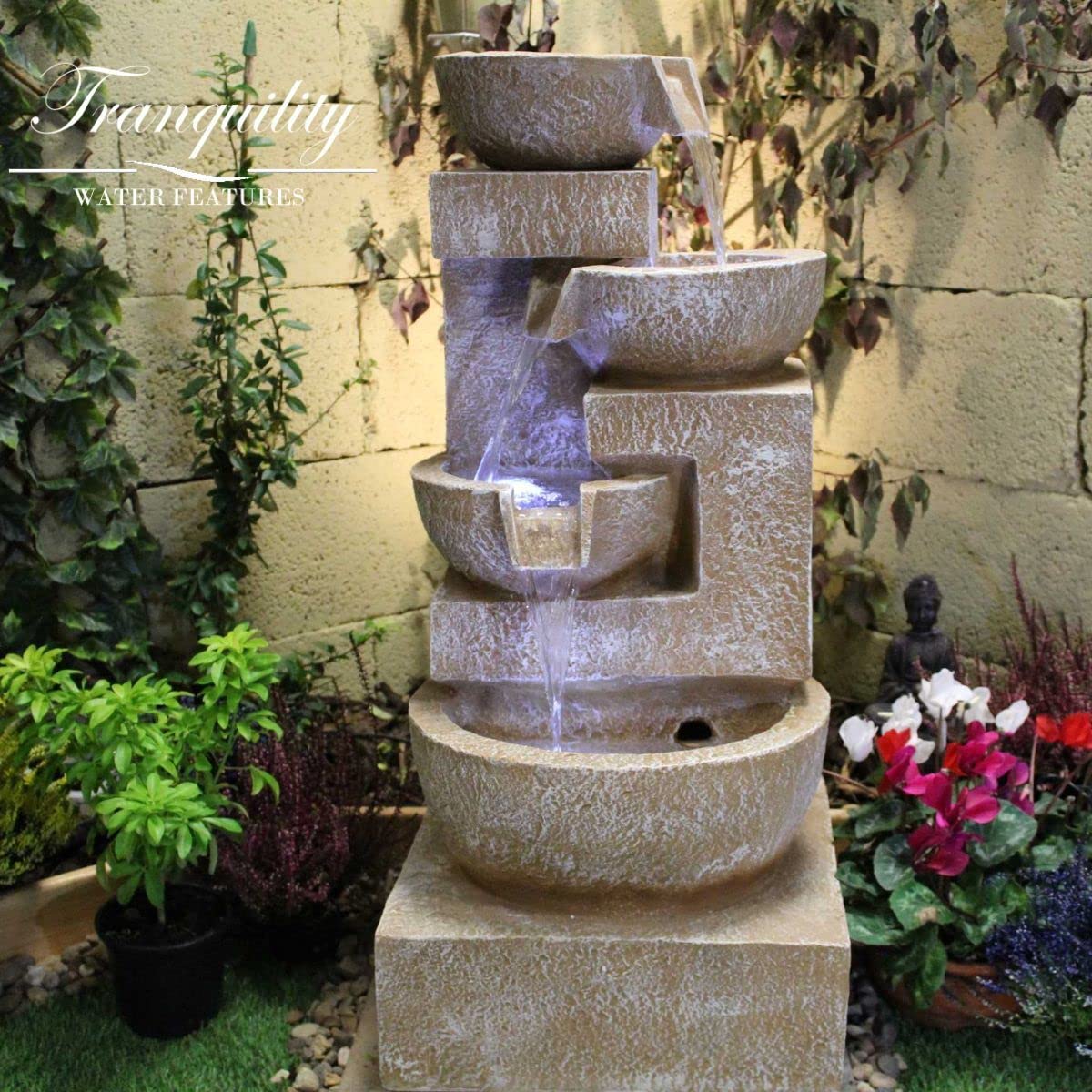 Tranquillity Sparkling Bowls Garden Water Feature - Grey - Resin
