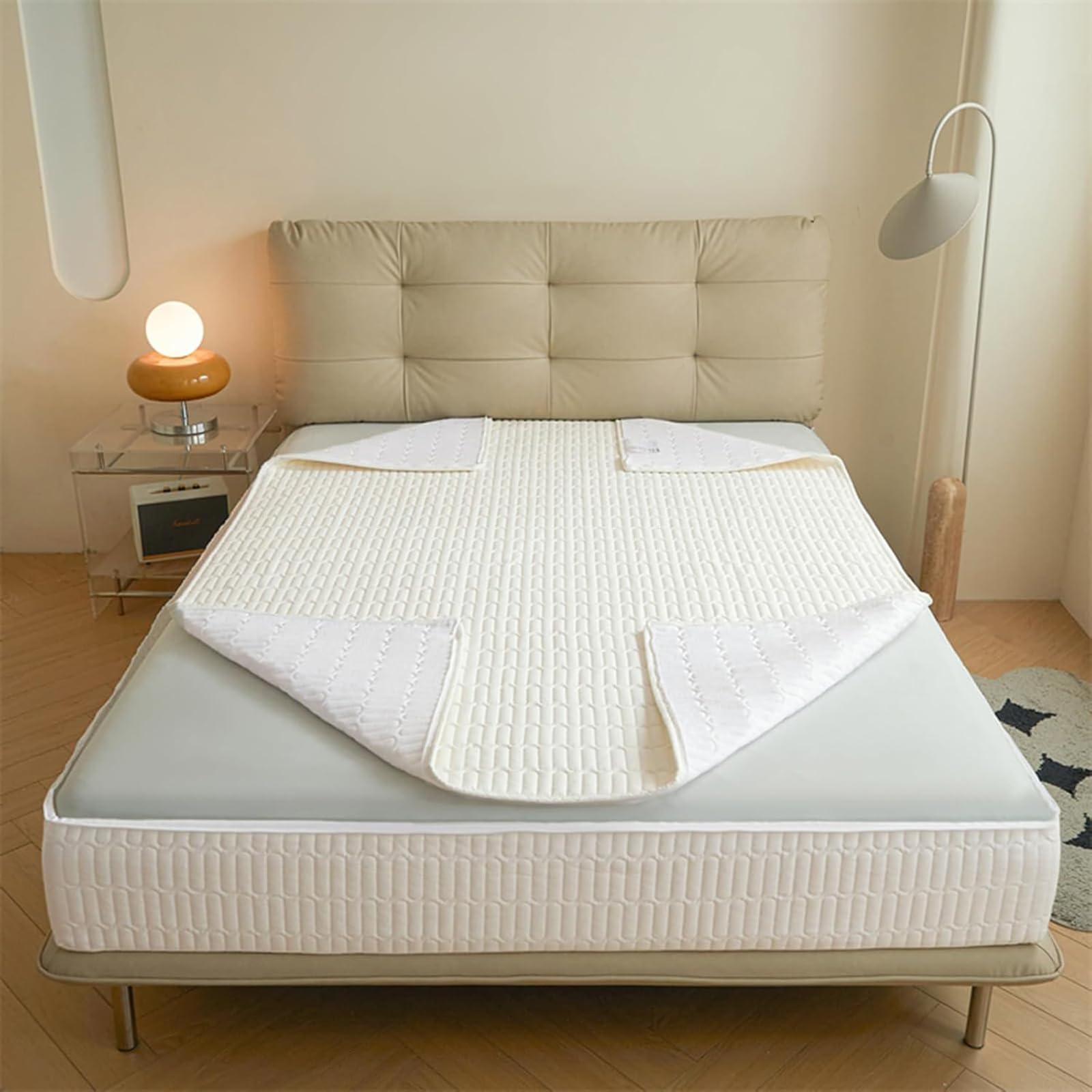 Housse de Matelas matelassée Lavable, protège-Matelas Personnalisable, Housse de Matelas Monobloc en différentes Tailles, Respirante et Facile à Nettoyer-White- 140x200+25cm