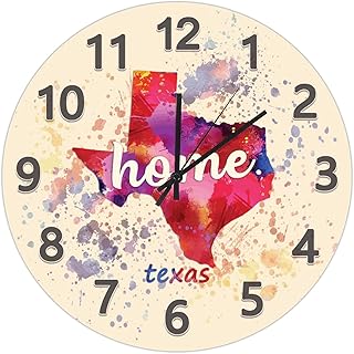 UFunhome Texas Wall Clock Modern Silent Non-Ticking Wood Wall Clocks Watercolor American USA State Map Battery Operated Wooden Clocks for Kitchen Bedroom Living Room Birthday Gift 15-Inch