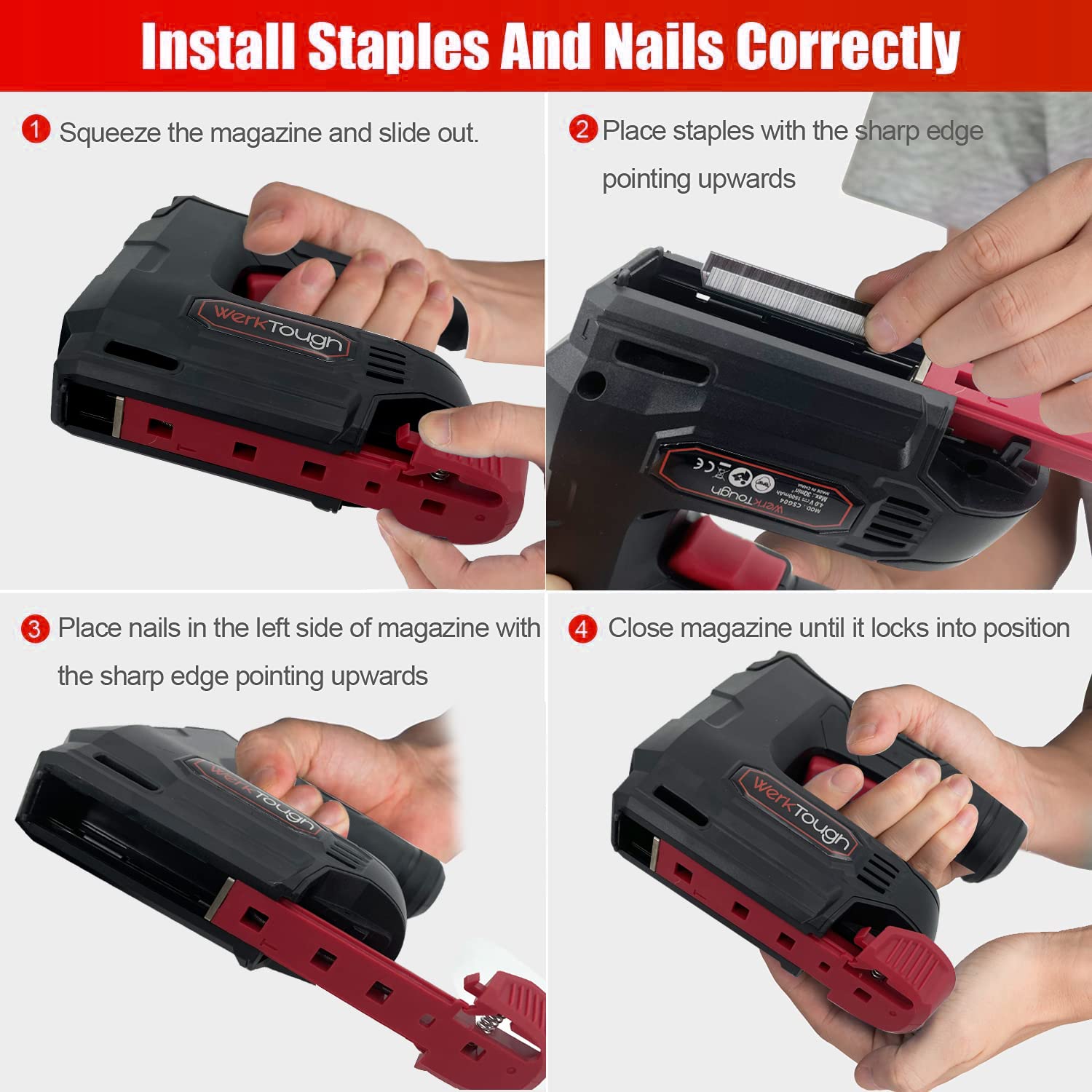 Powertough 4v Cordless Staple Gun/Brad Nailer 2 in 1 Free Staple USB Cable 2000pcs Free Staple and Brad Nails(T90:8mmx1000+6mmx500pcs, 18GA:10mmx500)