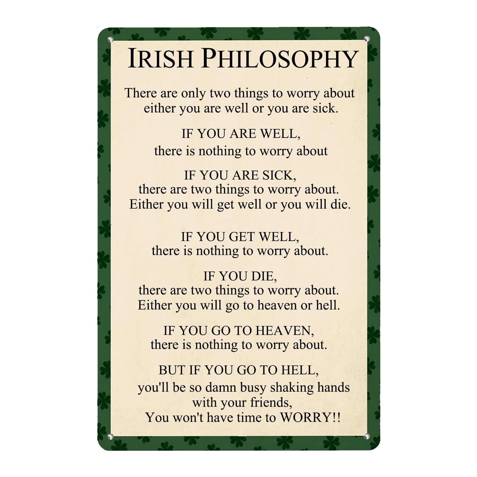 RUAJOGYNVM If You Are Well There Is Nothing To Worry About Irish Blessing Vintage Metal Tin Sign Wall-Art 8 X 12 inch