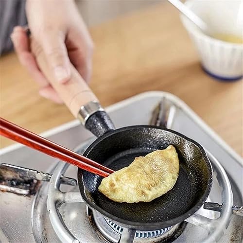 Miniatura 3 de Mini sartén para un huevo sartén portátil de hierro fundido de 4 pulgadas para acampar al aire libre con mango de madera mini sartén para placa de