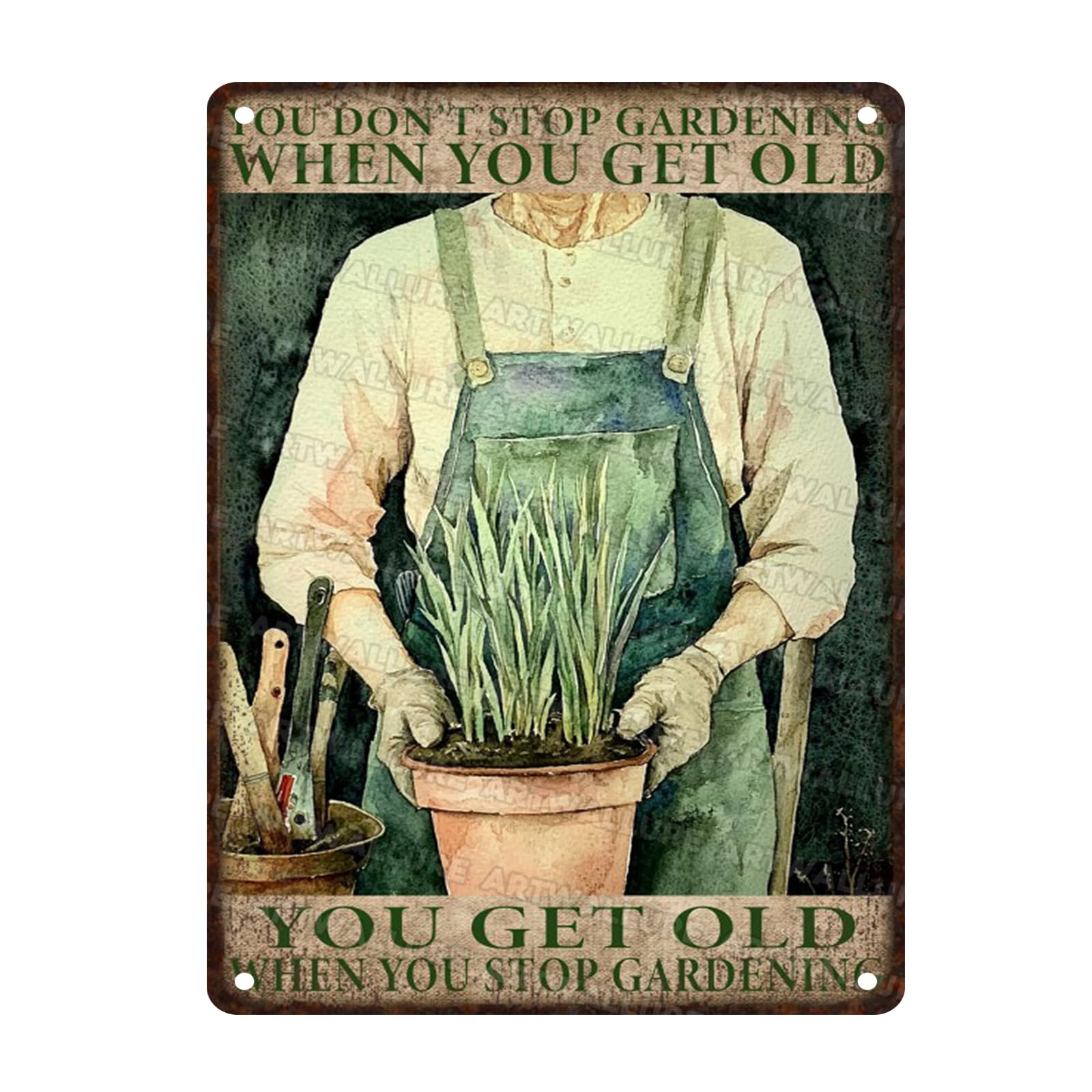 Vintage Gardening Tin Sign Metal Wall Decor Rustic Farmhouse Theme You Get Old When Stop Gardening Saying 12x16inch