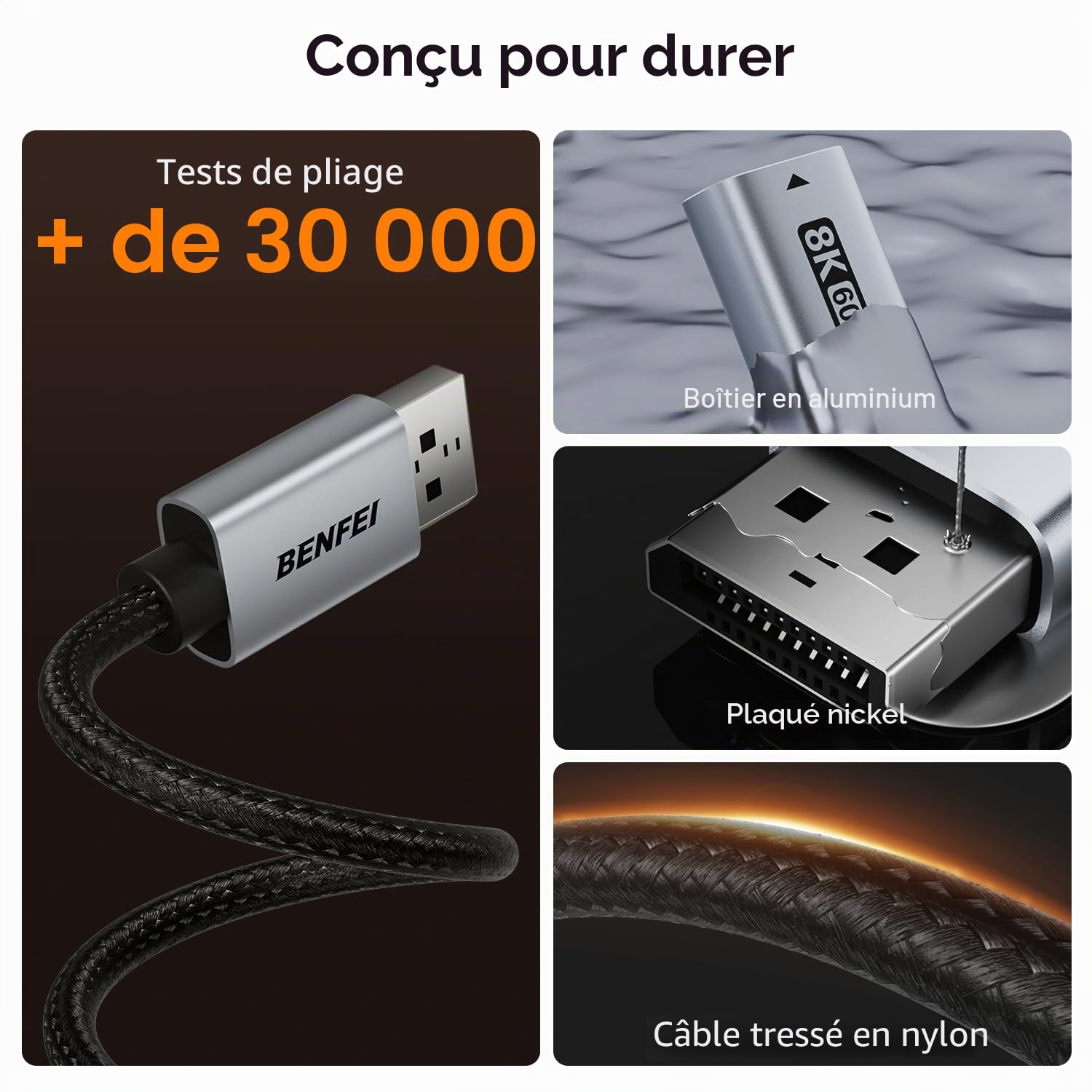 BENFEI Adaptateur DisplayPort 1.4 vers HDMI 2.1 8K@60Hz/4K@240Hz/1080P@480Hz, Conversion unidirectionnelle, Convertisseur Aluminium pour Moniteur de Jeu, téléviseur, AMD, NVIDIA