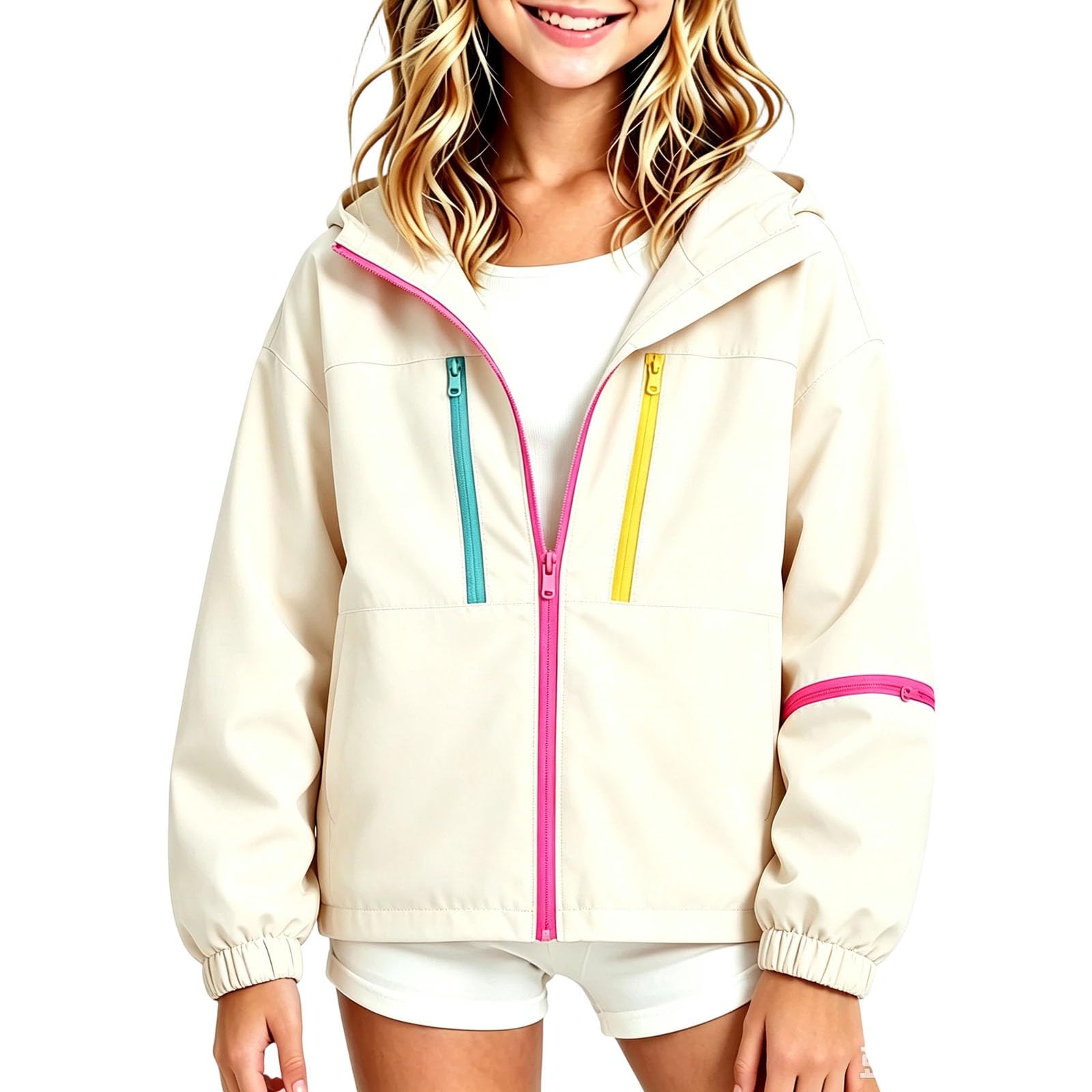 Giacca Con Cappuccio E Zip Bambina Maniche Lunghe Giacche Ragazza Antivento