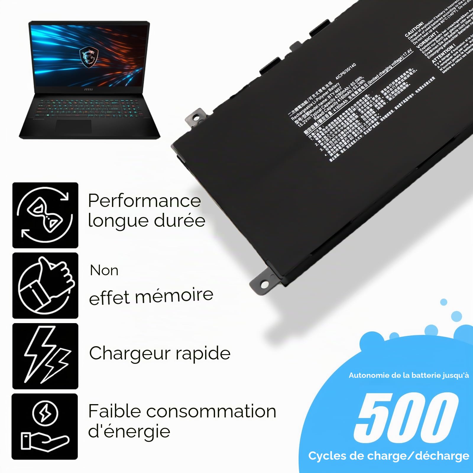BLESYS 65Wh BTY-M57 Batterie pour MSI GP66 GP76 Leopard 10UE 10UG 10UH 11UE 11UG 11UH pour Vector GP66 GP76 12UE 12UG 12UH 12UGS 12UHS 12UHSO 12UEO 12UGSO GP66HX GP76HX 12UGS 12UHS Series