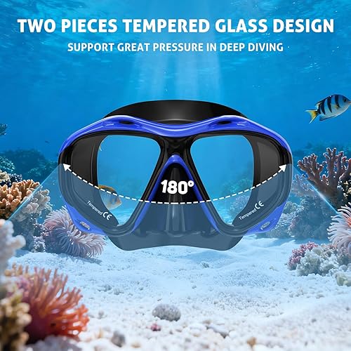 Miniatura 4 de Scuba Mask Adults, Diving mask, Snorkel Swimming Goggles with Nose Cover for Youth, Free Diving Mask, Panoramic HD Tempered Glass Snorkeling Gear