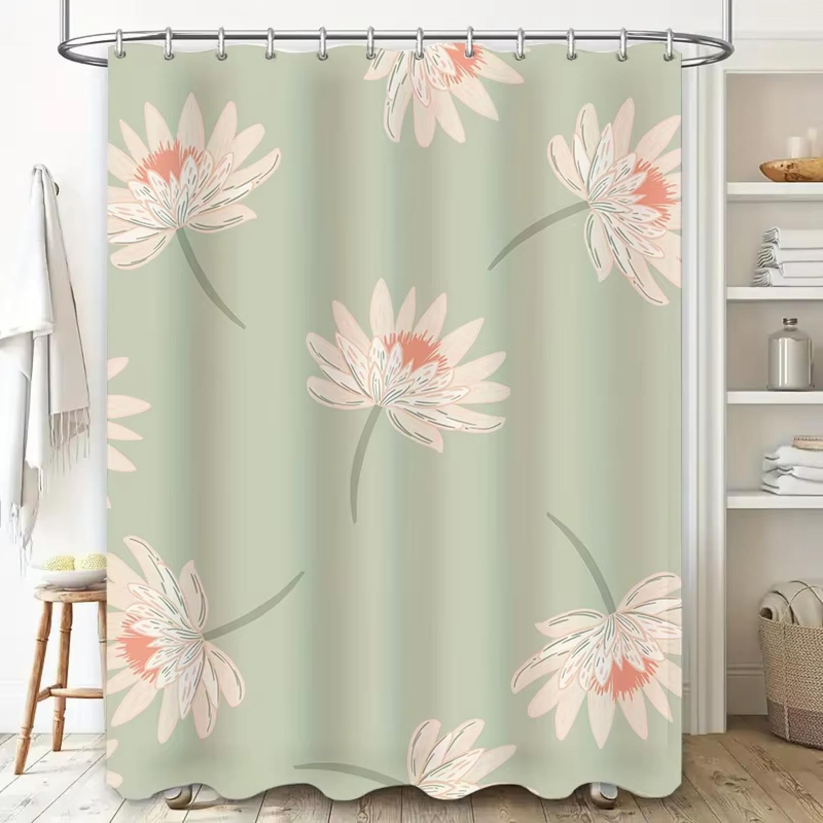 Rideau de douche vintage rose en textile lavable de qualité supérieure