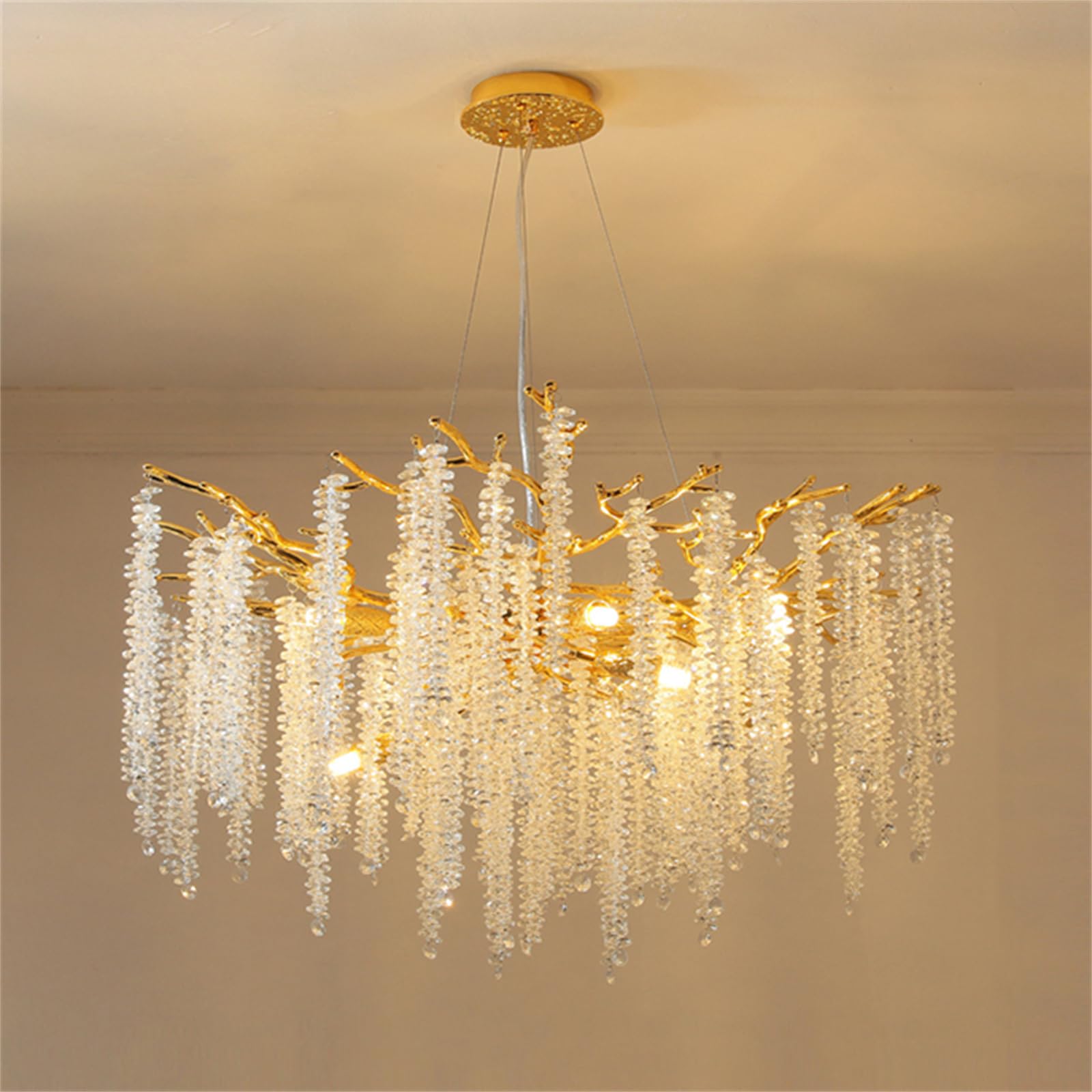 SXECAEPS Modern creative chandelier Crystal Tree Branches Modern Luxury Round Raindrop Pendant Light Fixture Ceiling Hanging for Dining Room Bedroom Living Entryway, Gold,D60cm