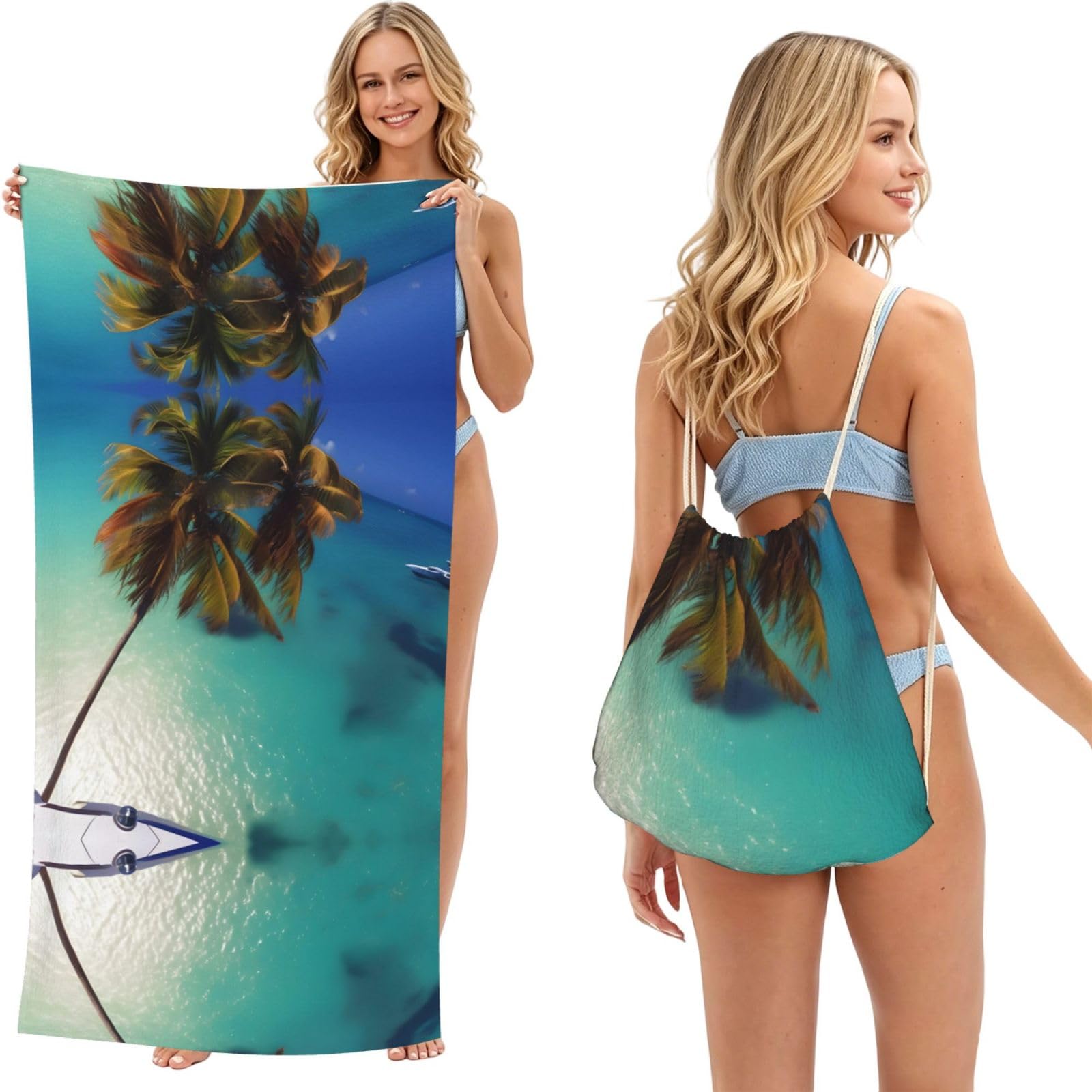 SXZVVBN Beach Coconut Sunshine 2-in-1 Beach Towel Bag, Quick Dry Sand Free Travel Towel Backpack for Adults