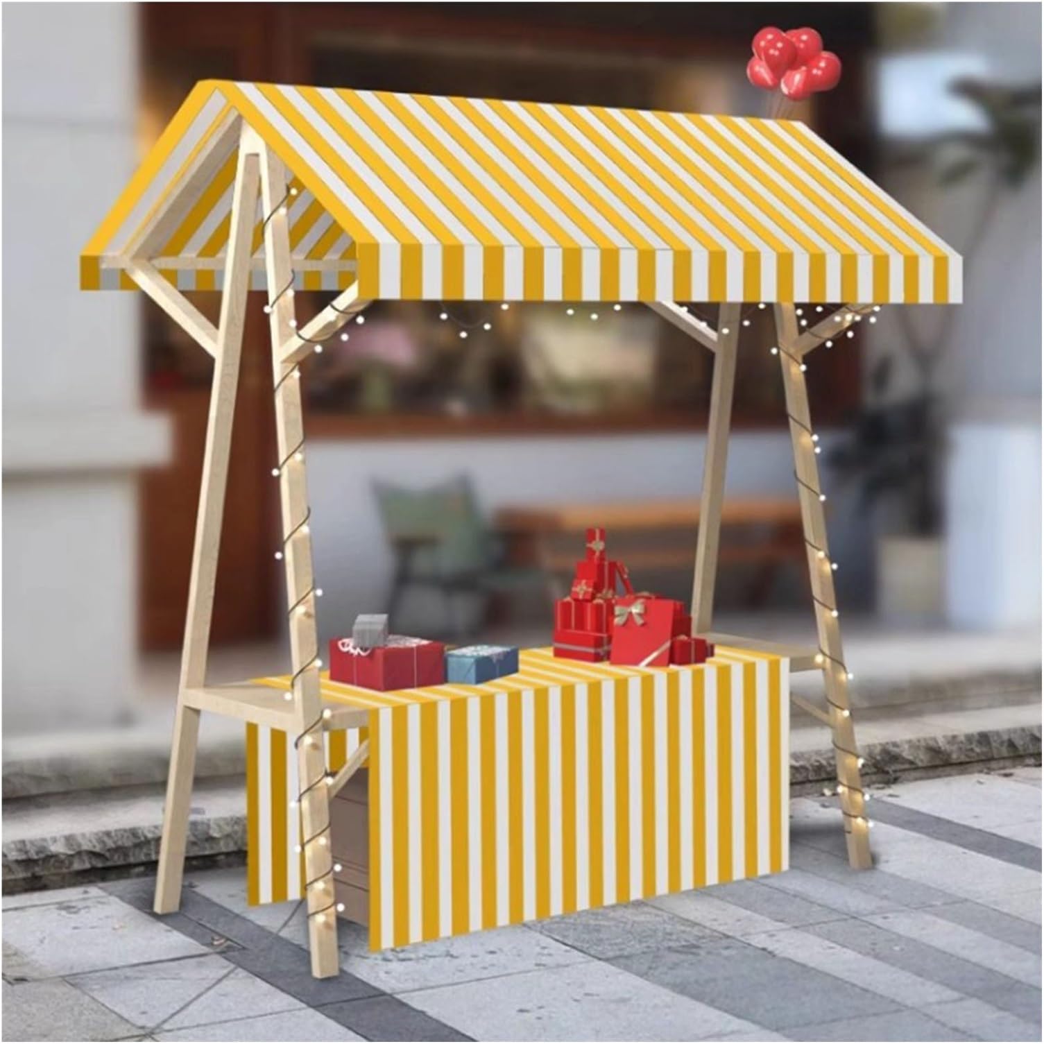 Farmers Market Stand Cart - Portable Wooden Food Display with Yellow Canopy for Ice Cream Sweets Desserts & Beverages - 59-Inch Long Food Kiosk