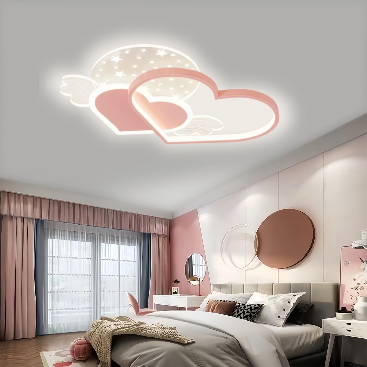 Plafonnier LED pour chambre d'enfant 38 W avec télécommande intensité variable bleu et rose