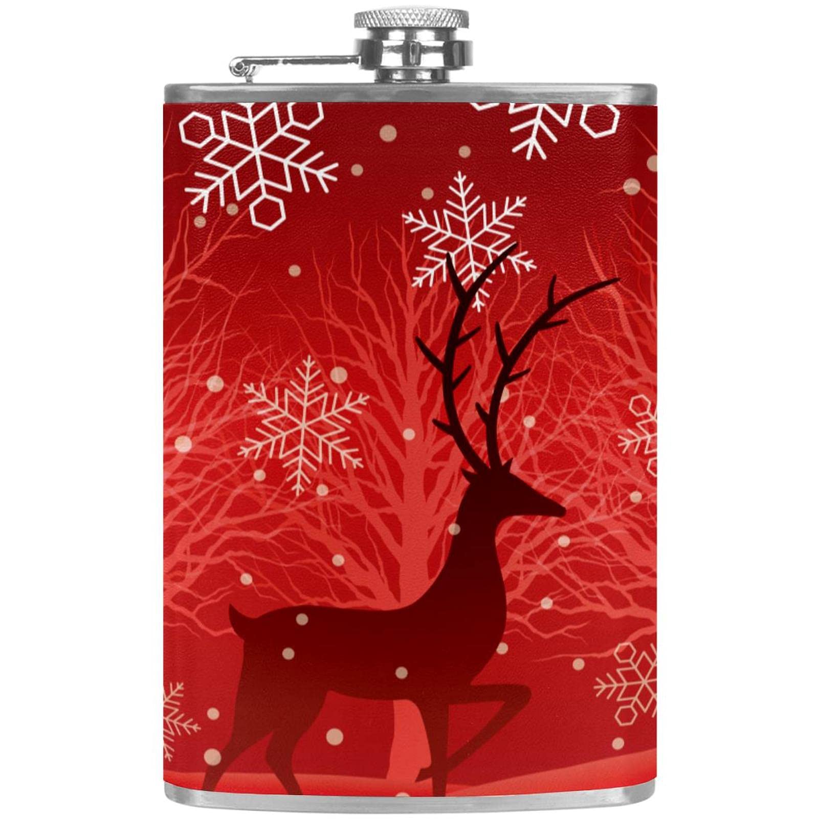 Petite flasque à liqueur en acier inoxydable avec entonnoir et motif renne