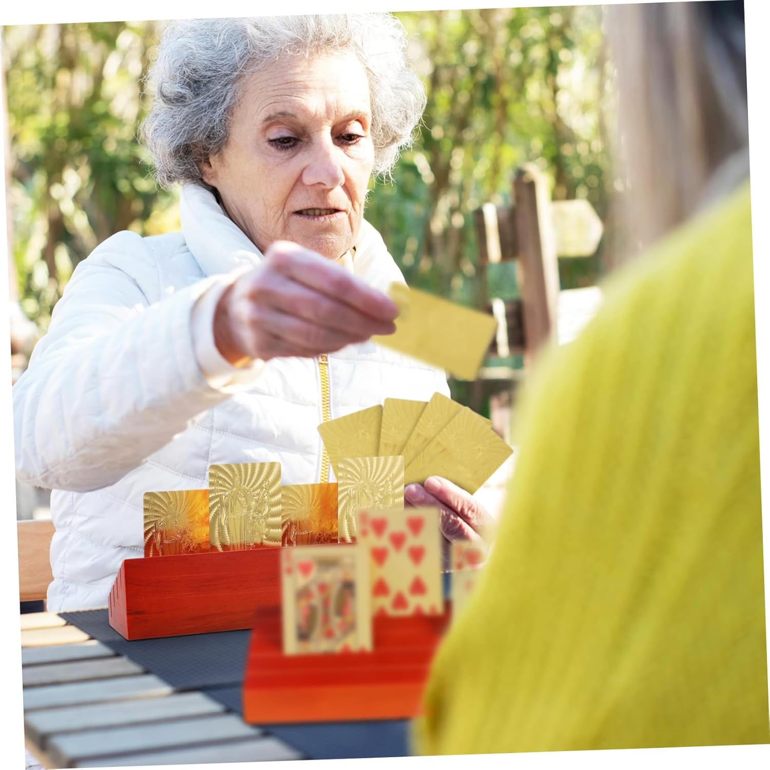 2pcs Wooden Playing Card Holders Ramp-Style Design Elegant Card Racks for Bridge and Game Sturdy Construction for Tabletop Use