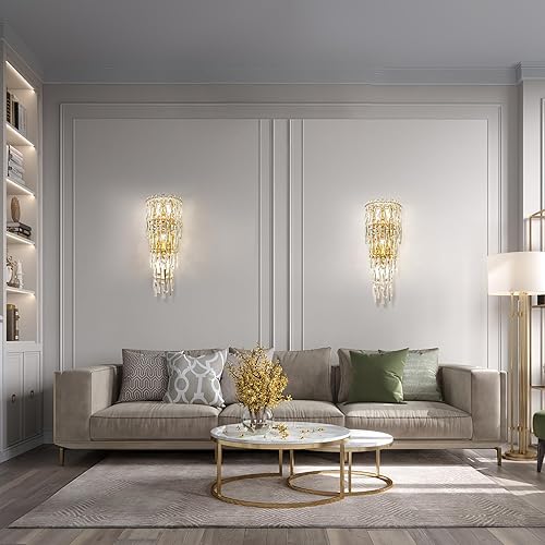 Miniatura 7 de Fang Yan Mei Moderno aplique de pared de cristal K9, lámpara de pared con acabado dorado, lámpara de pared de gotas de cristal acrílico, lámpara de