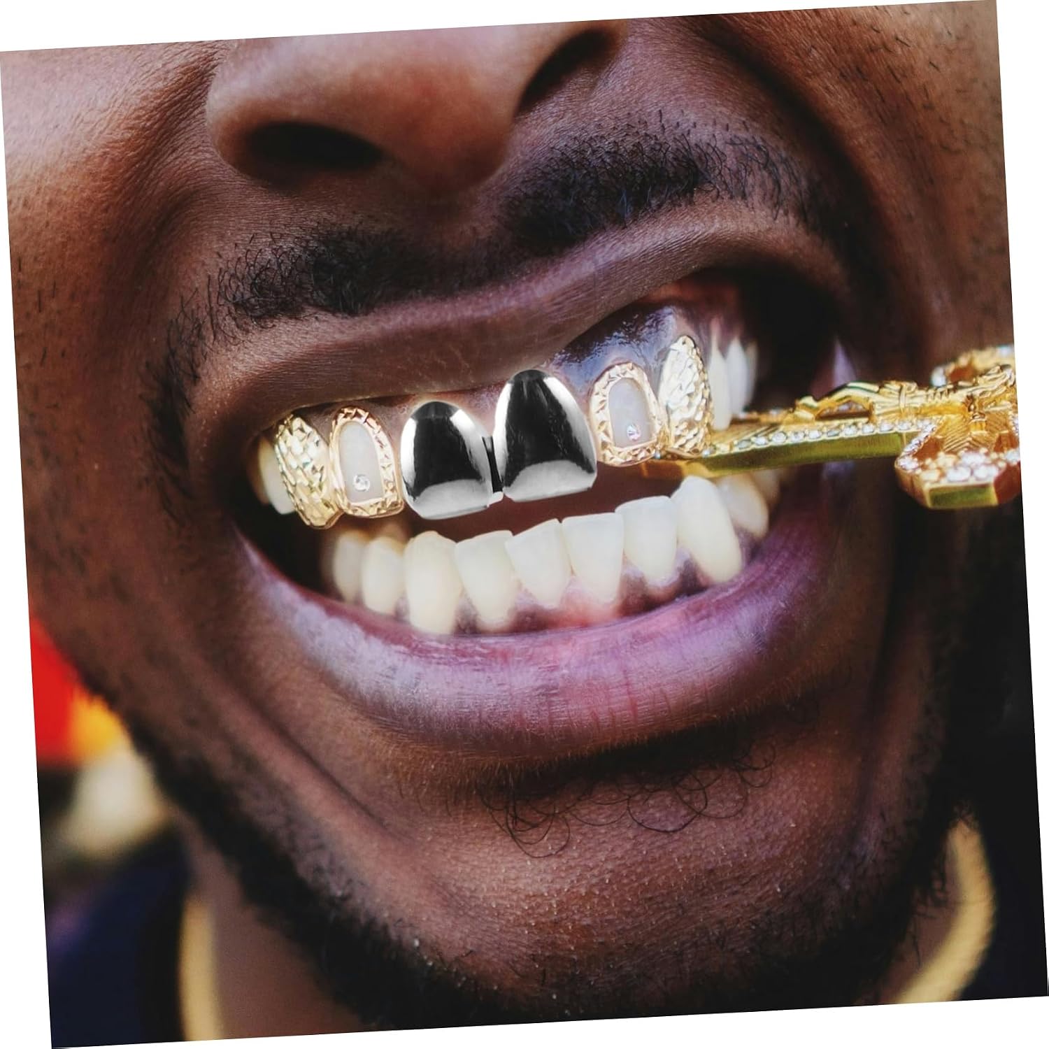 Hip Hop Teeth Grill 1 Pair Metal Mouth Grills Double Hollow Smooth Design Copper Dental Jewelry for Parties Cosplay Rapper Accessories