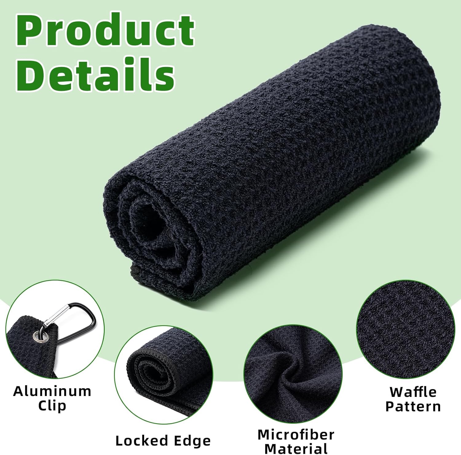 3 Pack Golf Towels(16" X 16") with Carabiner Clip,Microfiber Fabric Waffle Pattern Towels for Golf Bags,Tri-Fold Portable Towels for Men Women,Blue/Black/Gray - Image 3