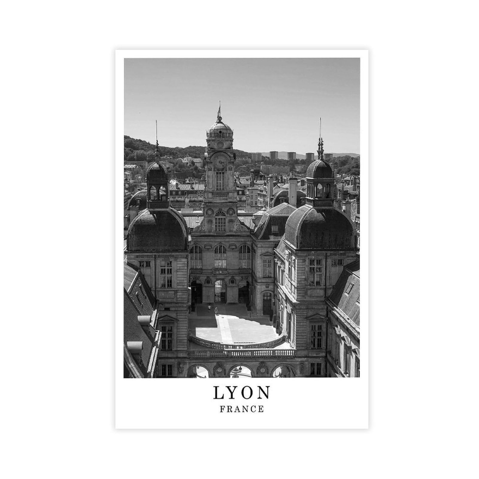 HEYANM Lyon Travel Print Black And White Lyon City Poster France Wall Art Print Minimalist Wall Décor Poster Gift Jpg Canvas Poster Bedroom Office Room Decor Gift Unframe 24x36inch