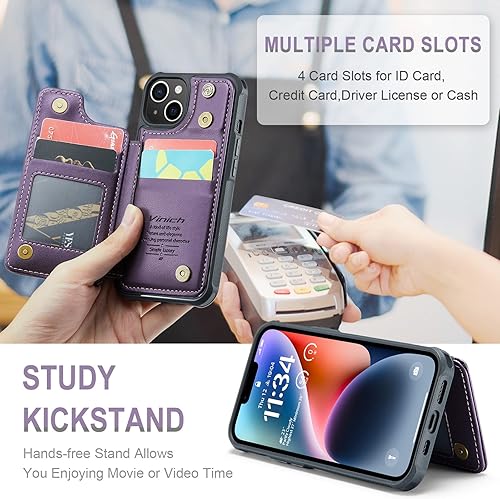 Miniatura 5 de Vinich Funda tipo cartera compatible con iPhone 13 y tarjetero con bloqueo RFID para mujeres y hombres, cierre magnético duradero, a prueba de