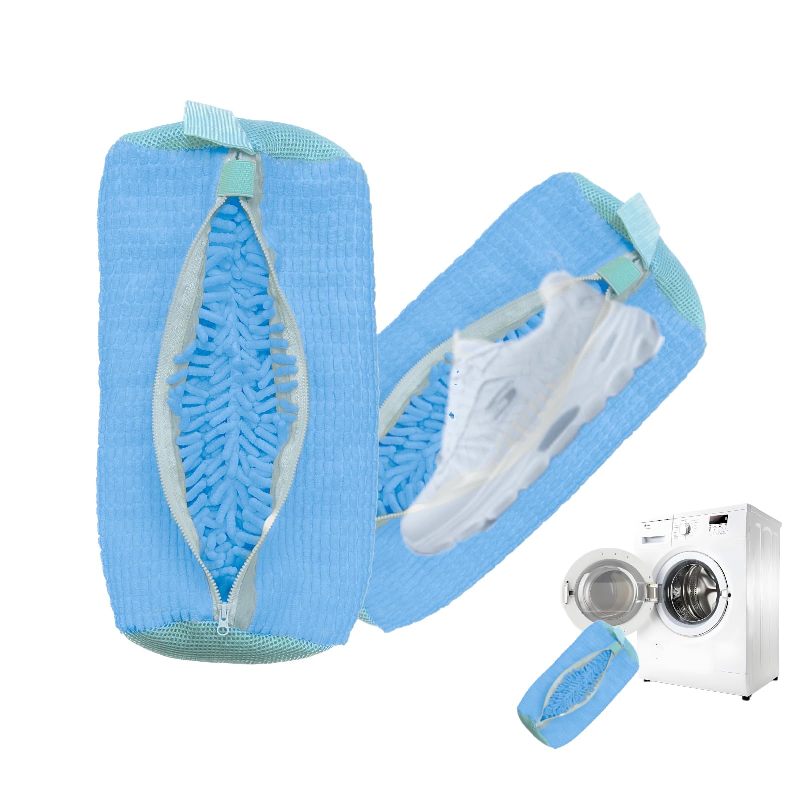 Bolsa de lavado de zapatos para lavadora y malla de lavandería tamaño universal azul